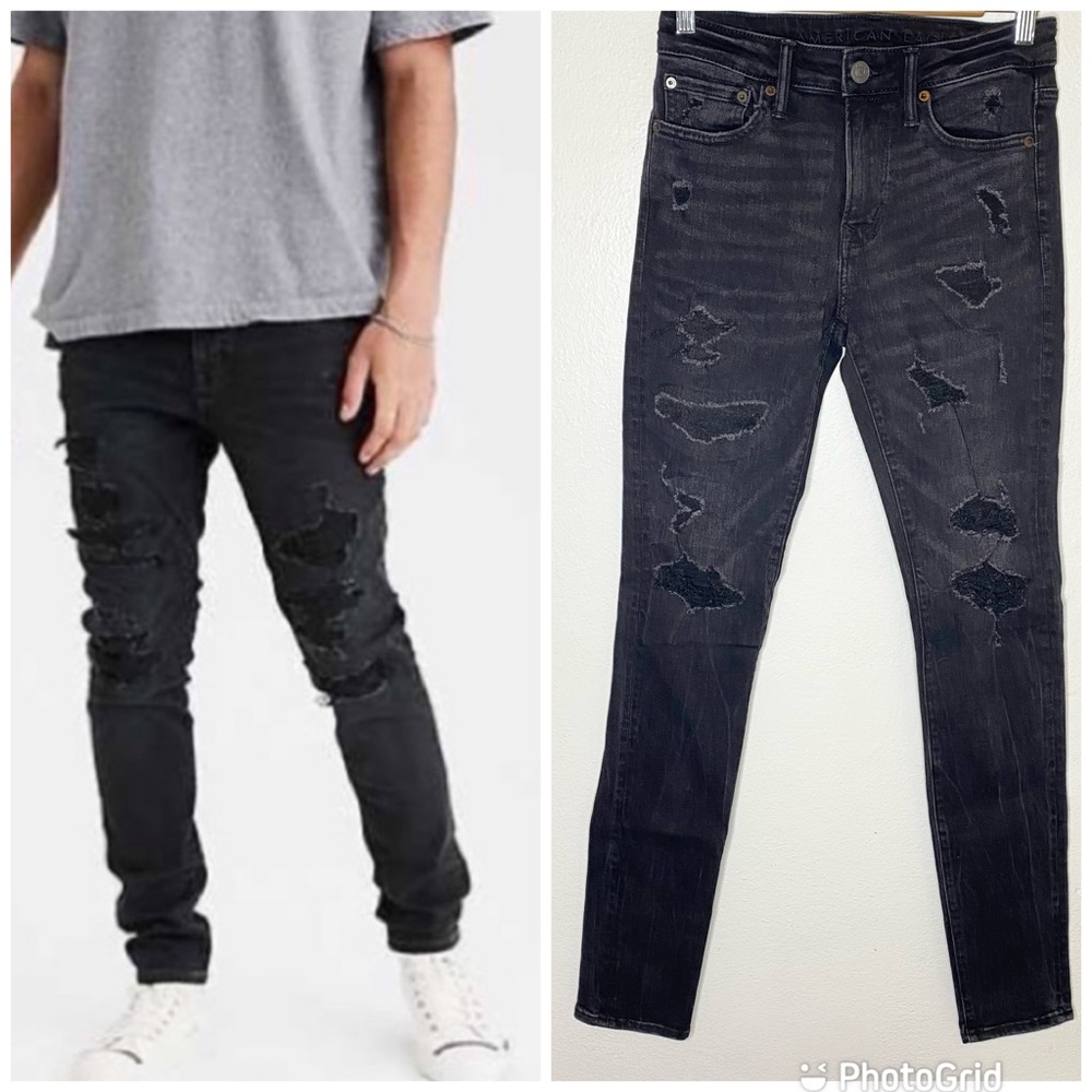 American Eagle X Young Money Stacked Skinny Black Distressed Jeans